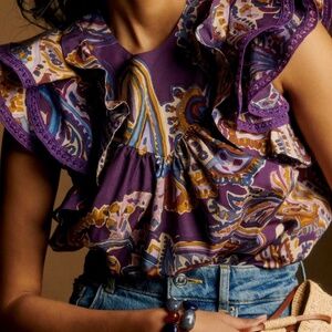 Sezane Florencina Blouse Purple Soffi Print - Size 14